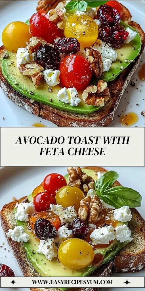 Avocado Toast with Feta Cheese, Cherry Tomatoes, Cranberries, and Walnuts