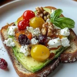 Avocado Toast with Feta Cheese, Cherry Tomatoes, Cranberries, and Walnuts