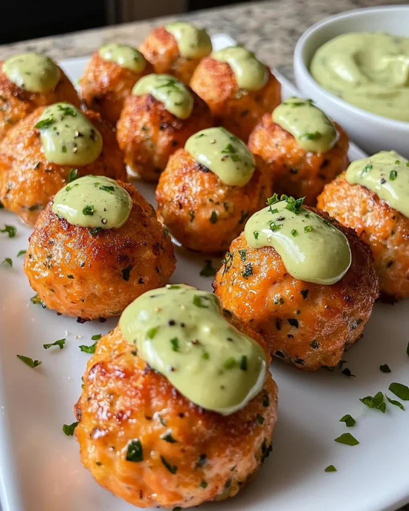 Baked Salmon Meatballs with Avocado Sauce
