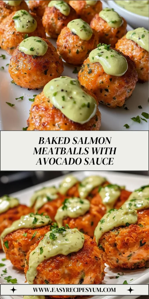 Baked Salmon Meatballs with Avocado Sauce