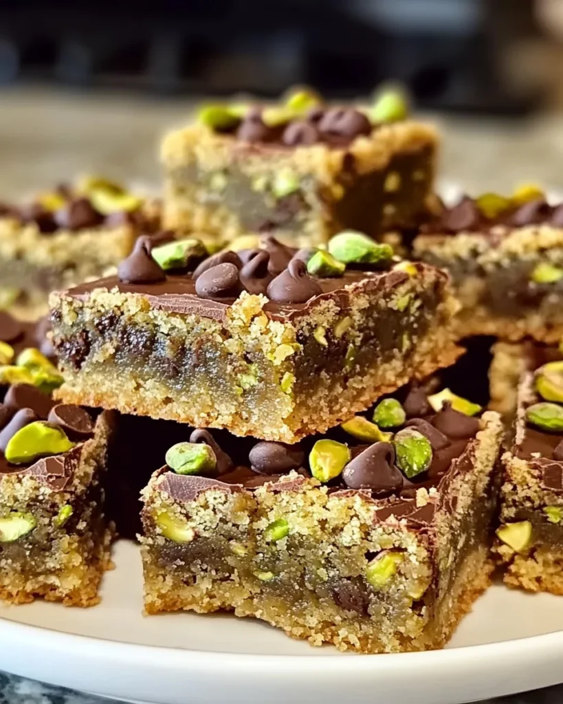 Brown Butter Dubai Pistachio Chocolate Chip Cookie Bars