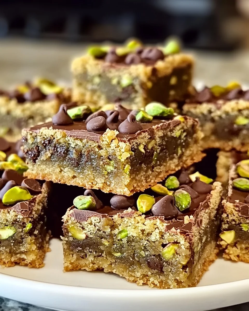 Brown Butter Dubai Pistachio Chocolate Chip Cookie Bars