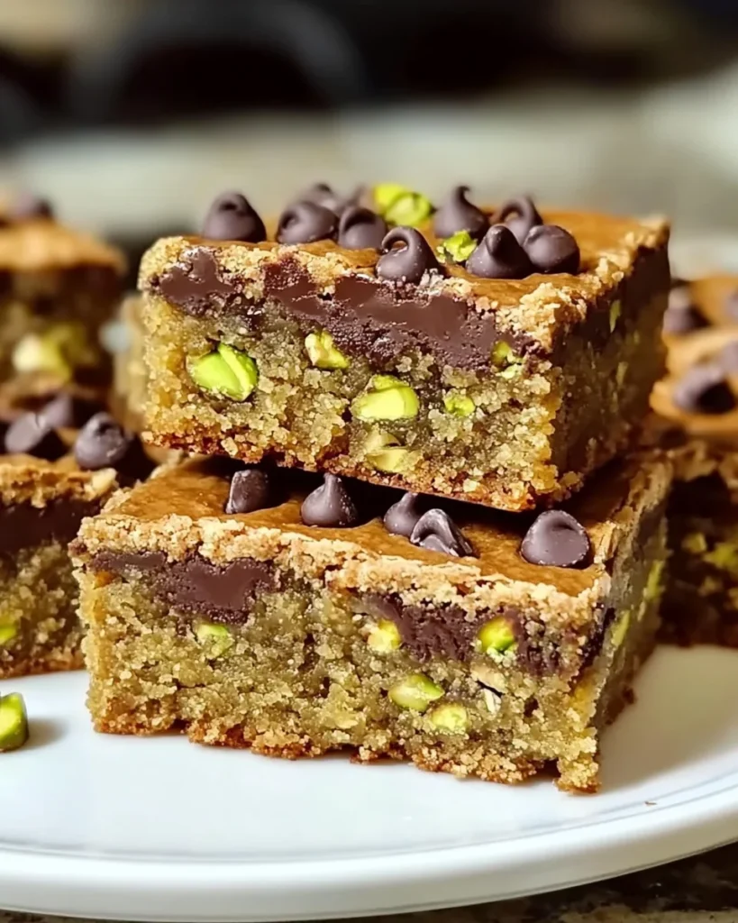 Brown Butter Dubai Pistachio Chocolate Chip Cookie Bars