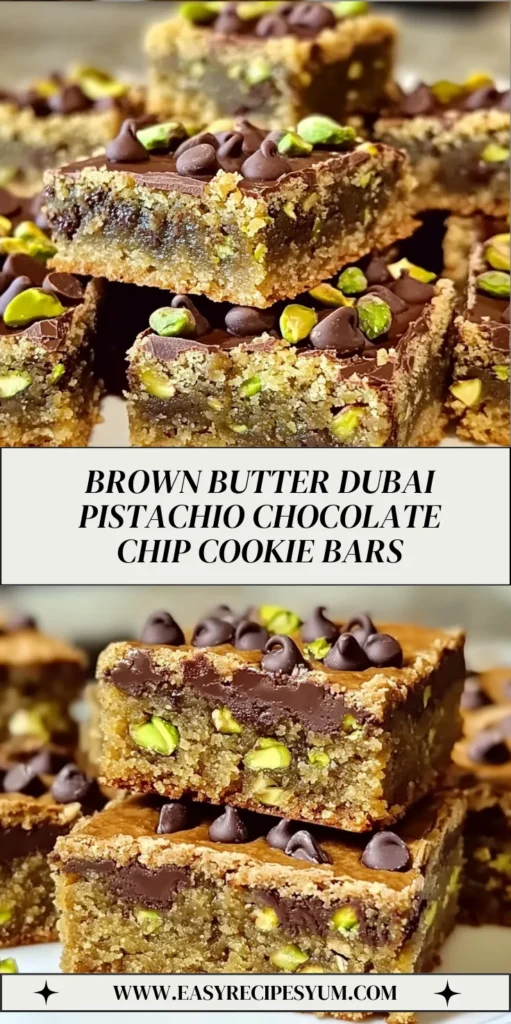 Brown Butter Dubai Pistachio Chocolate Chip Cookie Bars