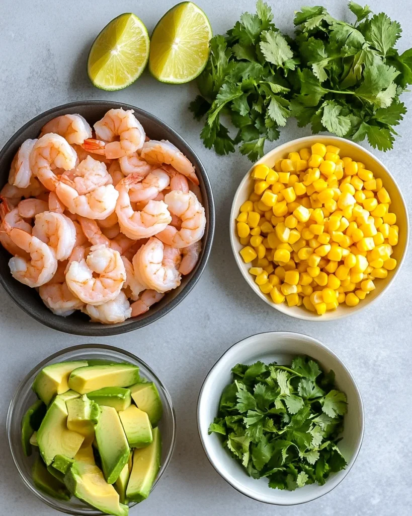Grilled Shrimp Bowl with Avocado, Corn Salsa & Creamy Sauce