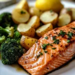 Lemon Butter Salmon with Crispy Potatoes and Broccoli