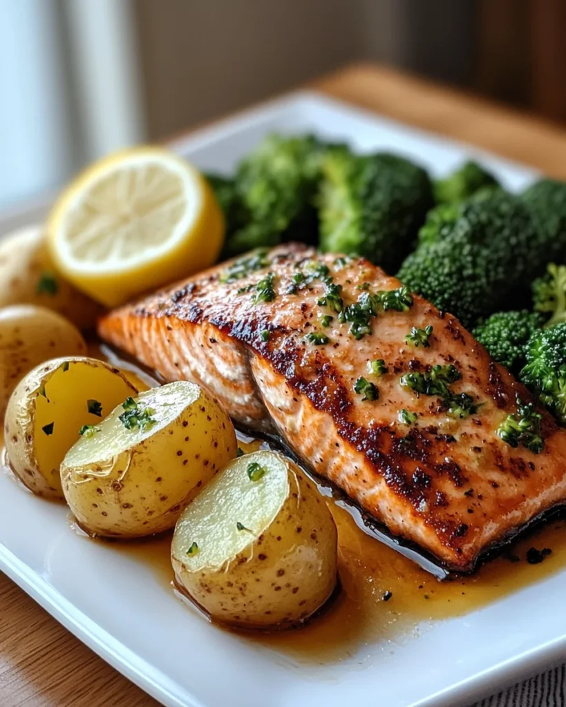 Lemon Butter Salmon with Crispy Potatoes and Broccoli