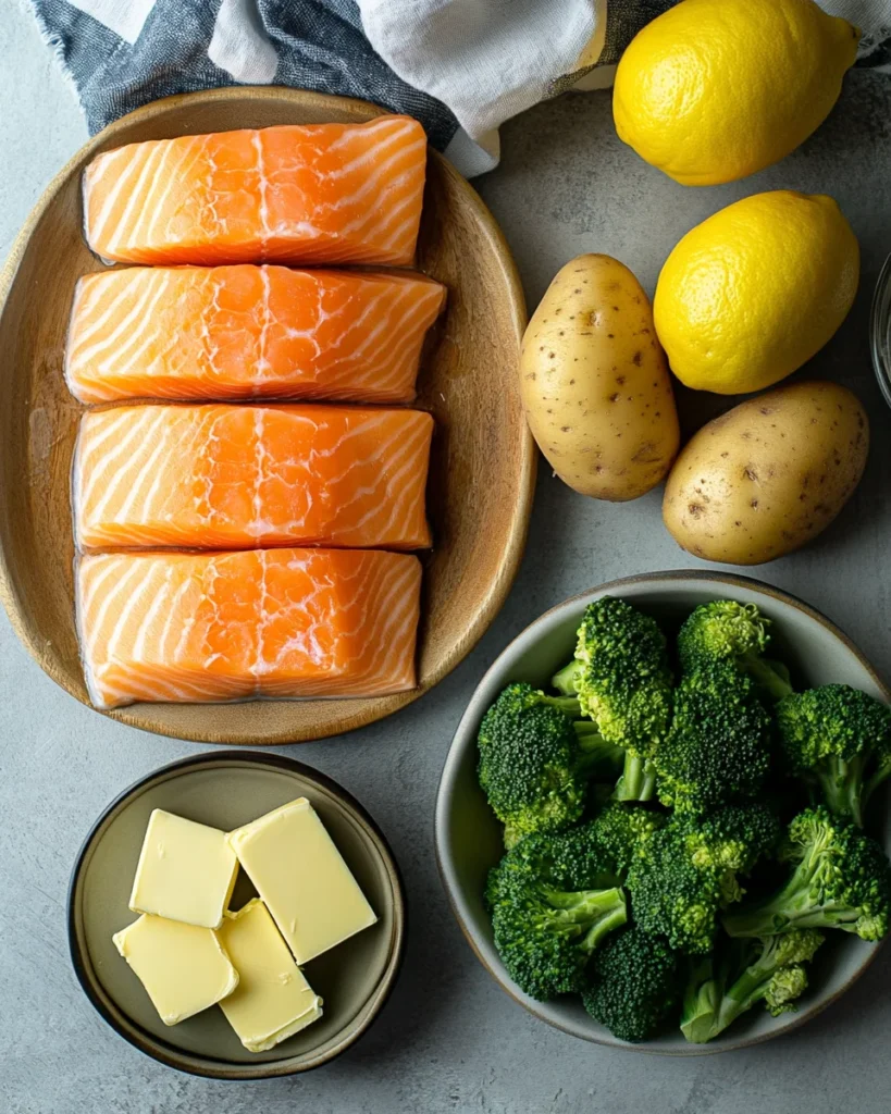 Lemon Butter Salmon with Crispy Potatoes and Broccoli