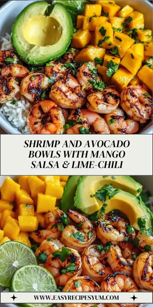 SHRIMP AND AVOCADO BOWLS WITH MANGO SALSA & LIME-CHILI