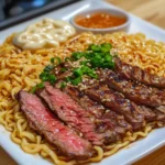 Spicy Korean Ramen with Grilled Beef & Creamy Sauce
