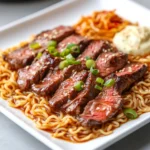 Spicy Korean Ramen with Grilled Beef & Creamy Sauce
