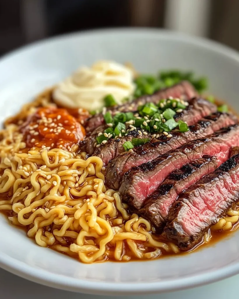 Spicy Korean Ramen with Grilled Beef & Creamy Sauce