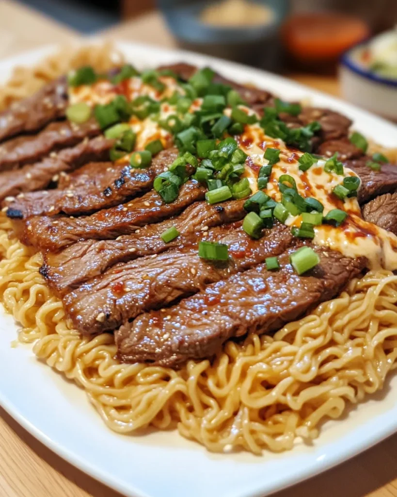 Spicy Korean Ramen with Grilled Beef & Creamy Sauce