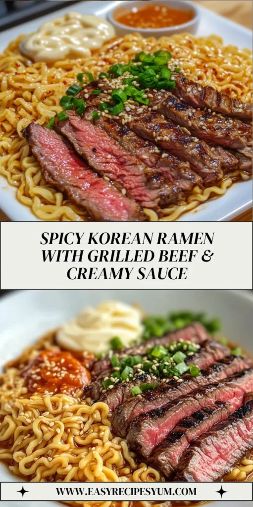 Spicy Korean Ramen with Grilled Beef & Creamy Sauce