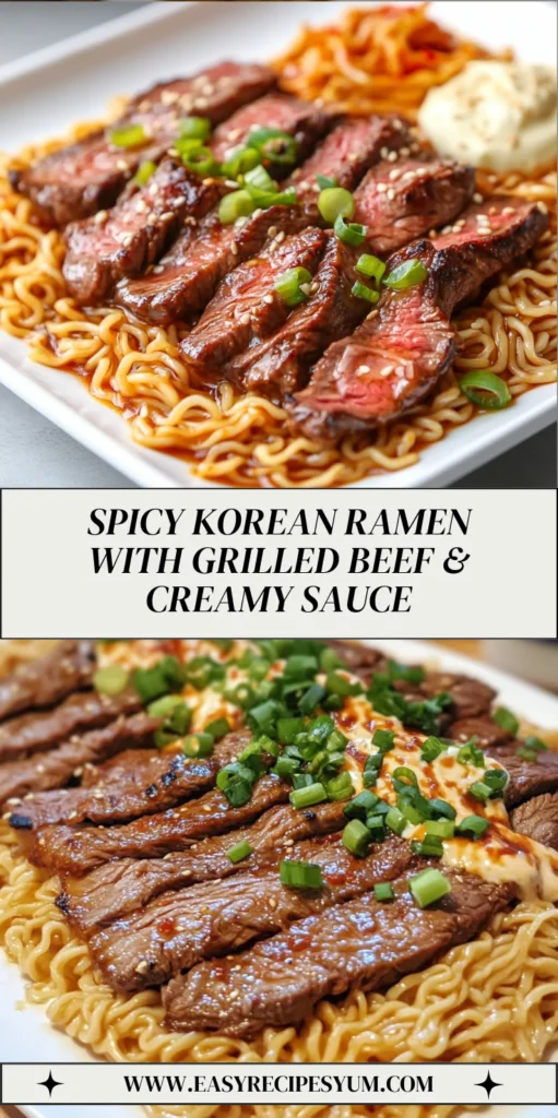 Spicy Korean Ramen with Grilled Beef & Creamy Sauce