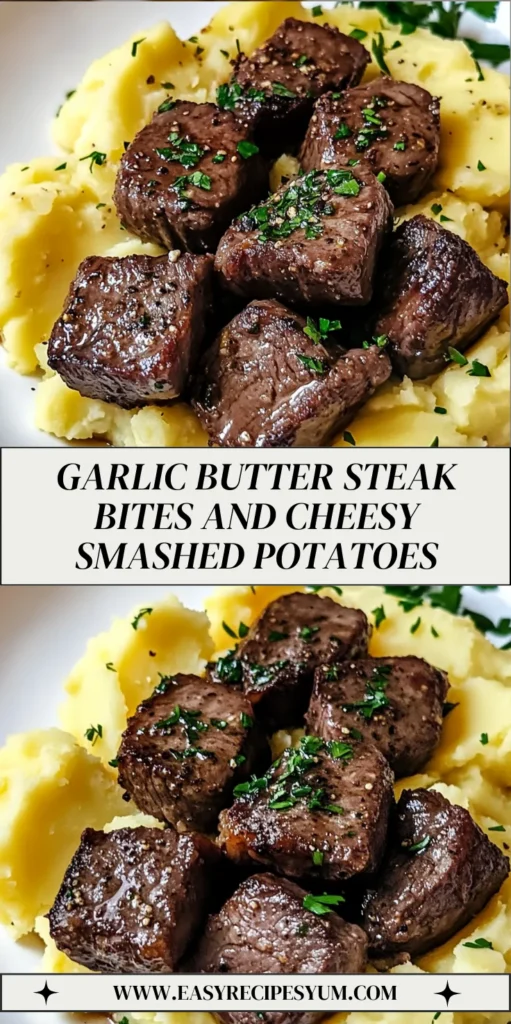 Garlic Butter Steak Bites and Cheesy Smashed Potatoes