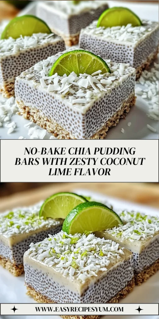 refreshing no-bake chia pudding bars with zesty coconut lime flavor