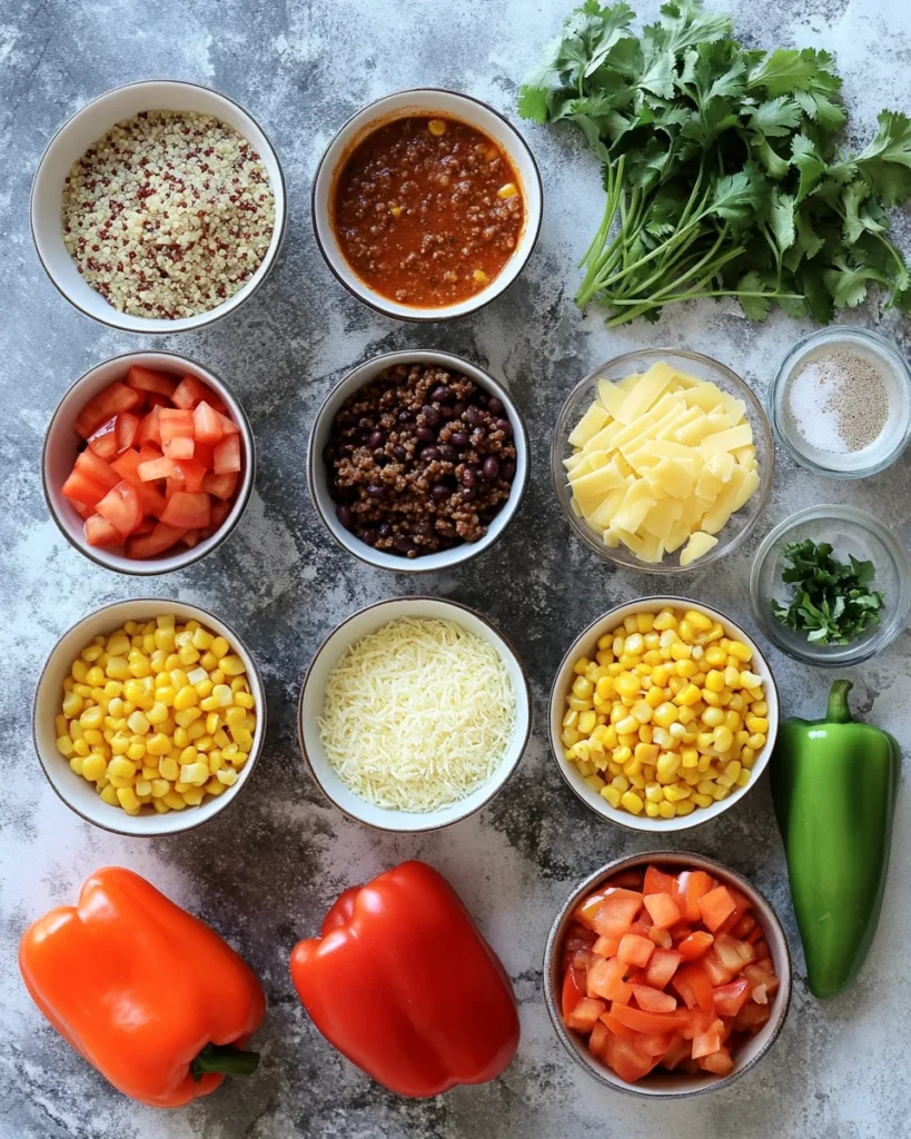 Savory Beef & Quinoa Stuffed Bell Peppers