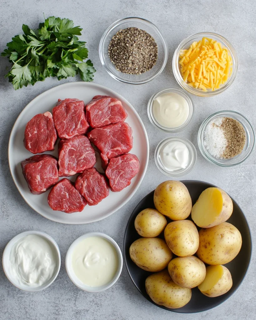 Garlic Butter Steak Bites and Cheesy Smashed Potatoes