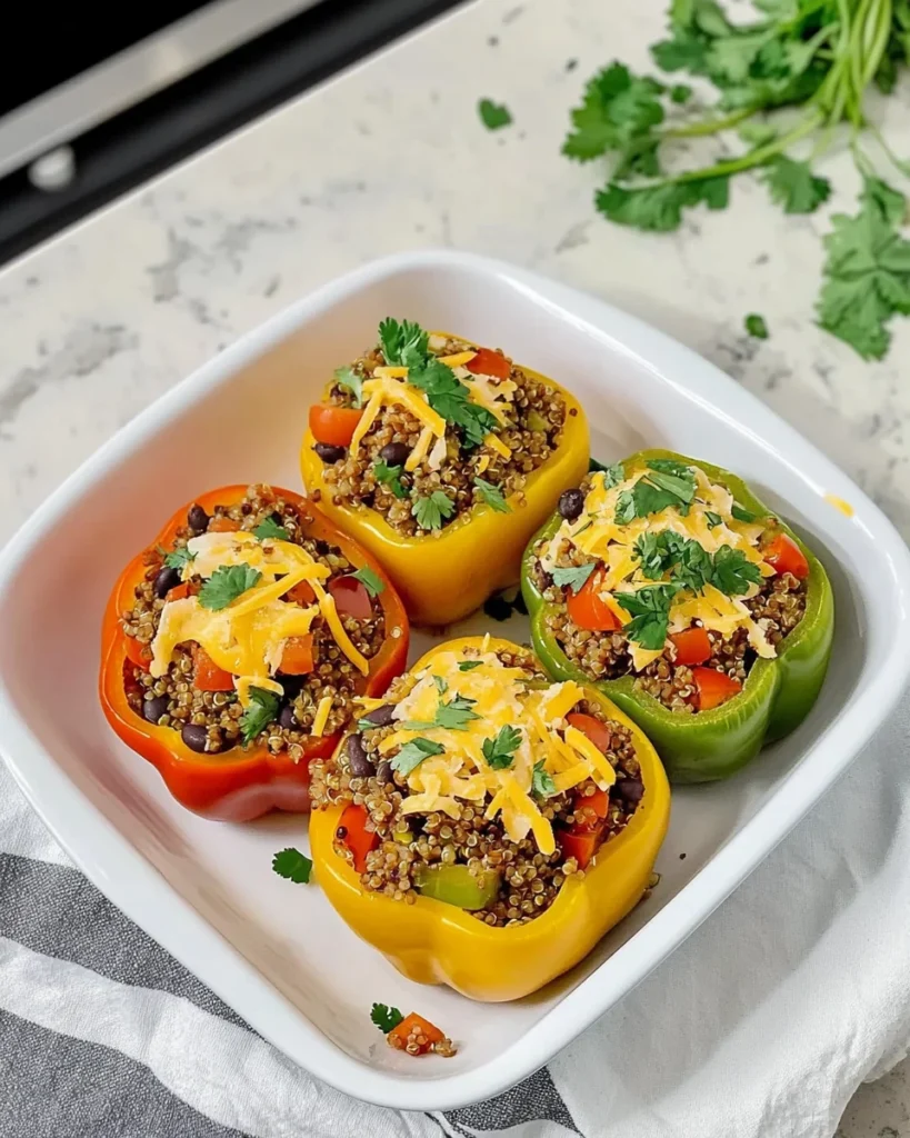 Savory Beef & Quinoa Stuffed Bell Peppers