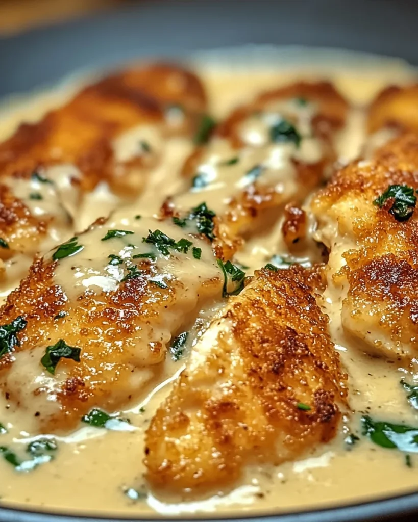 Crispy Parmesan Chicken with a Rich Garlic Sauce