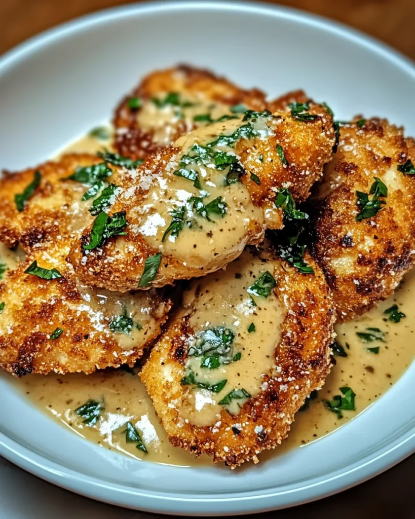 Crispy Parmesan Chicken with a Rich Garlic Sauce