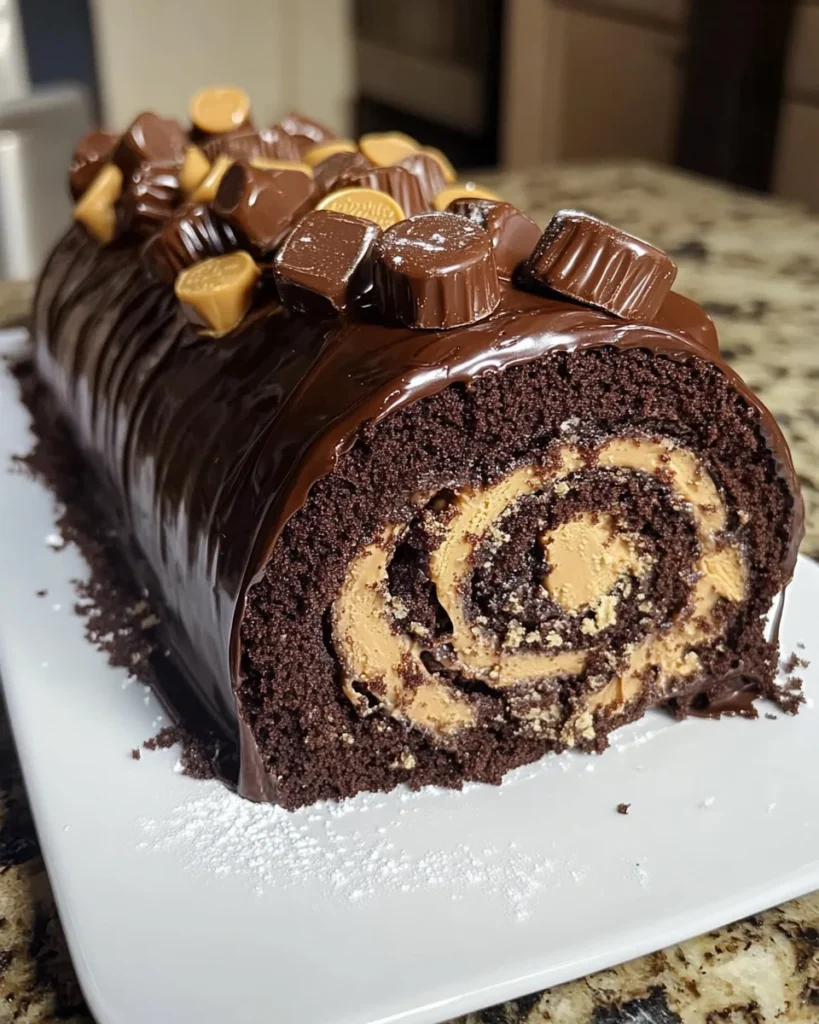 Peanut Butter Cup Chocolate Roll Cake