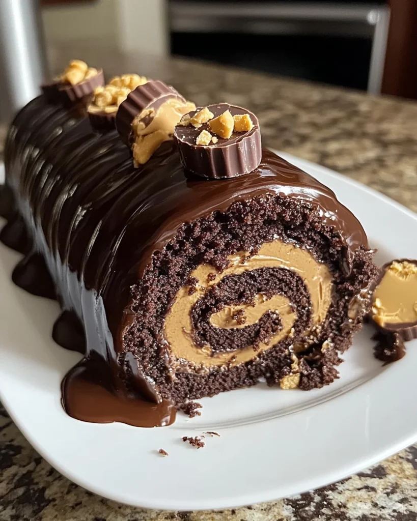 Peanut Butter Cup Chocolate Roll Cake