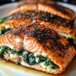 Blackened Salmon Stuffed with Spinach & Parmesan