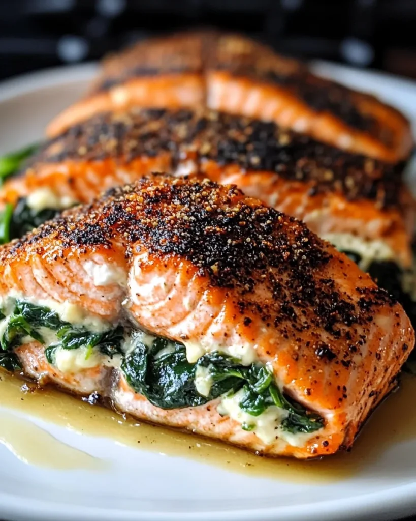 Blackened Salmon Stuffed with Spinach & Parmesan