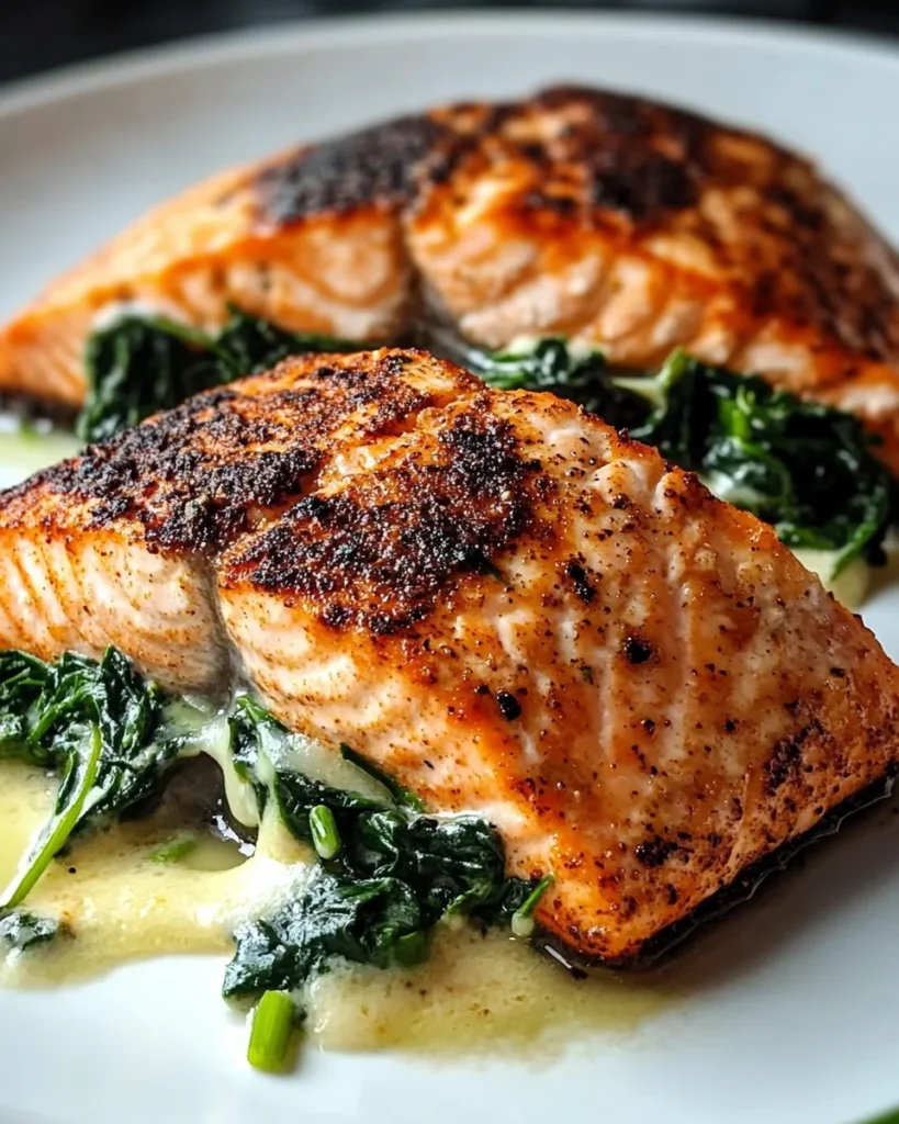 Blackened Salmon Stuffed with Spinach & Parmesan
