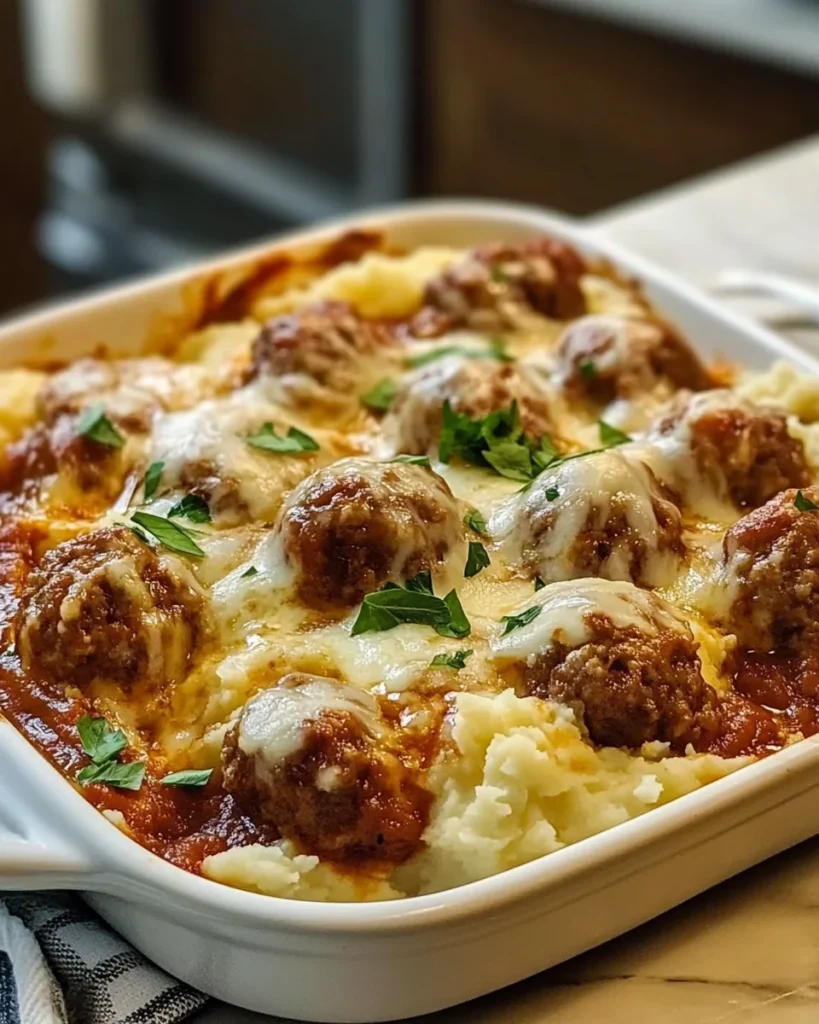 Meatball & Mashed Potato Bake