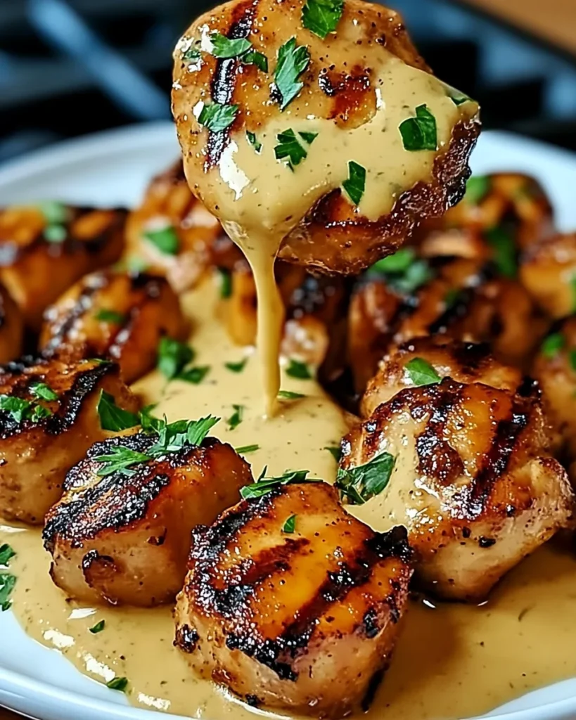Grilled Chicken Bites with Creamy Garlic Sauce
