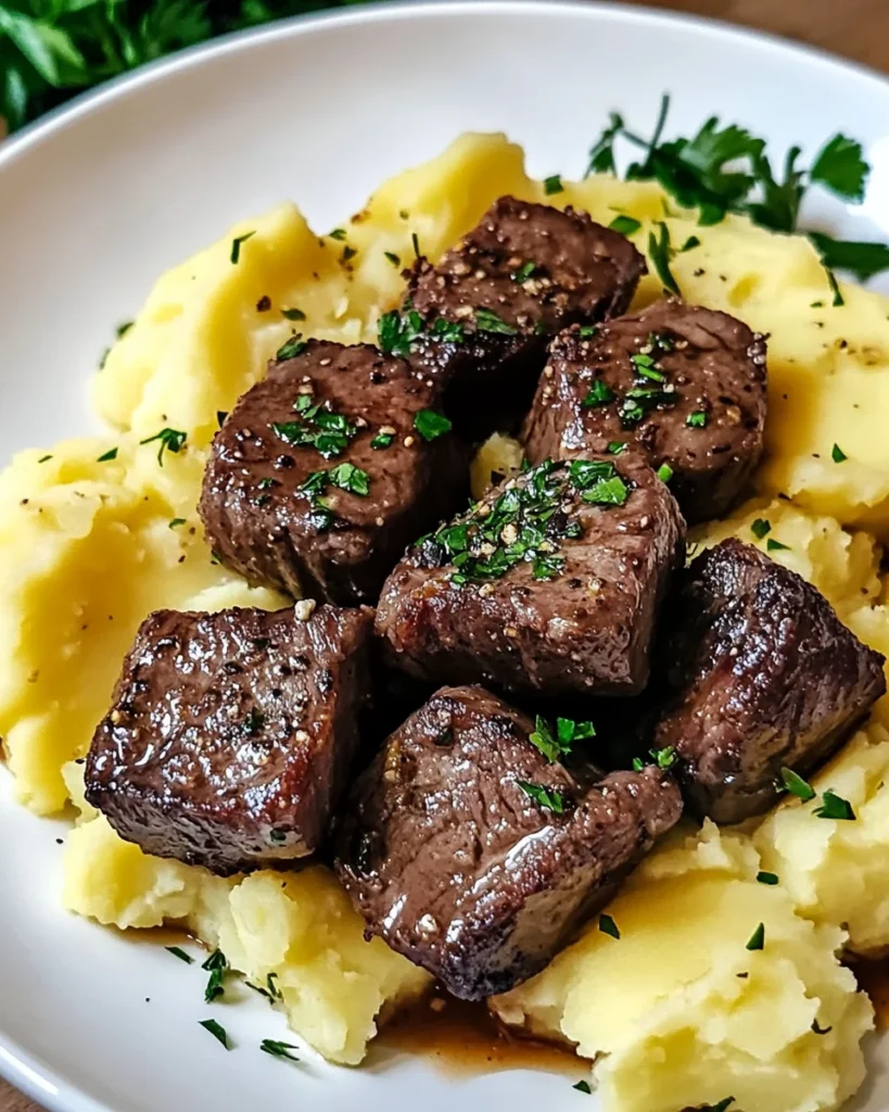 Garlic Butter Steak Bites and Cheesy Smashed Potatoes