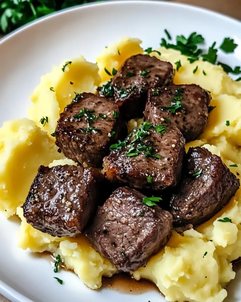 Garlic Butter Steak Bites and Cheesy Smashed Potatoes