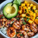 SHRIMP AND AVOCADO BOWLS WITH MANGO SALSA & LIME-CHILI
