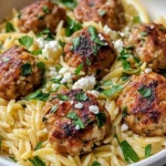 Greek Chicken Meatballs with Lemon Orzo