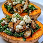 STUFFED SWEET POTATOES WITH SPINACH, MUSHROOM, FETA, AND ROSEMARY