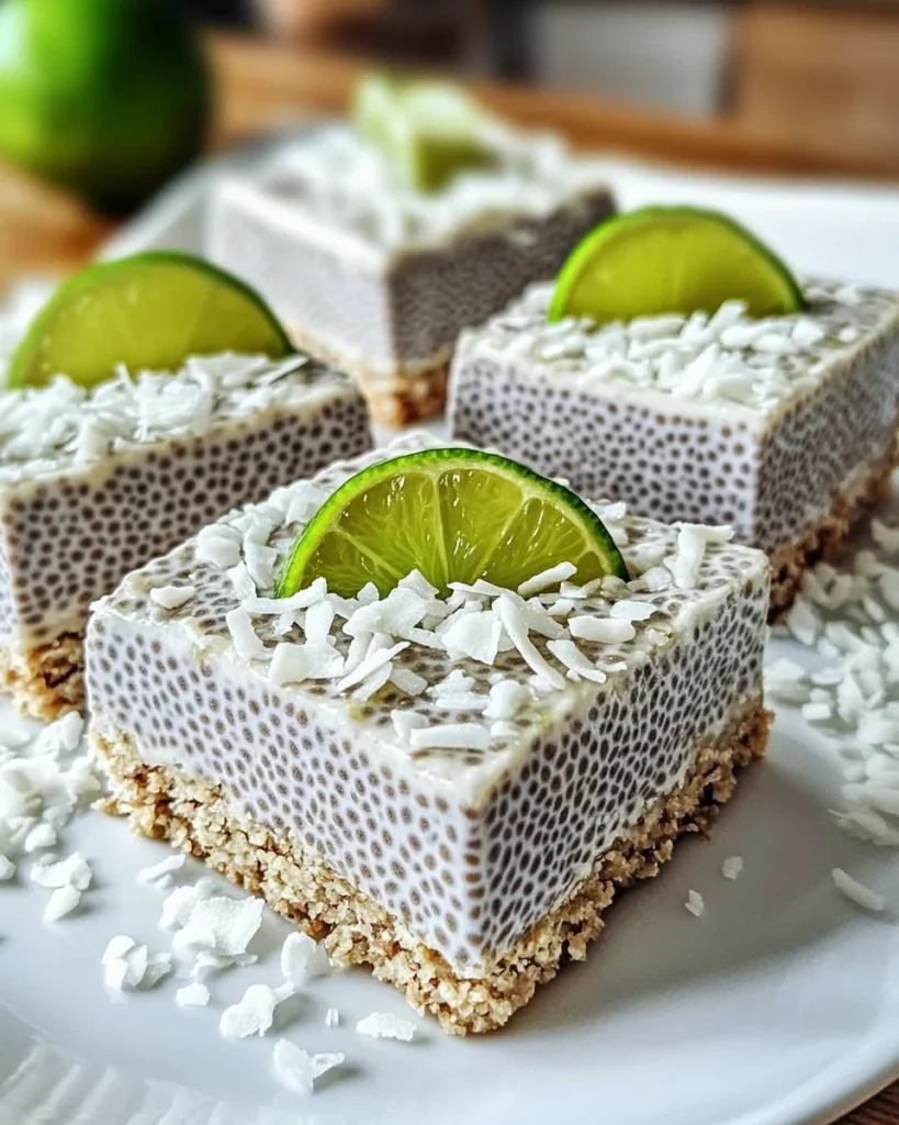refreshing no-bake chia pudding bars with zesty coconut lime flavor