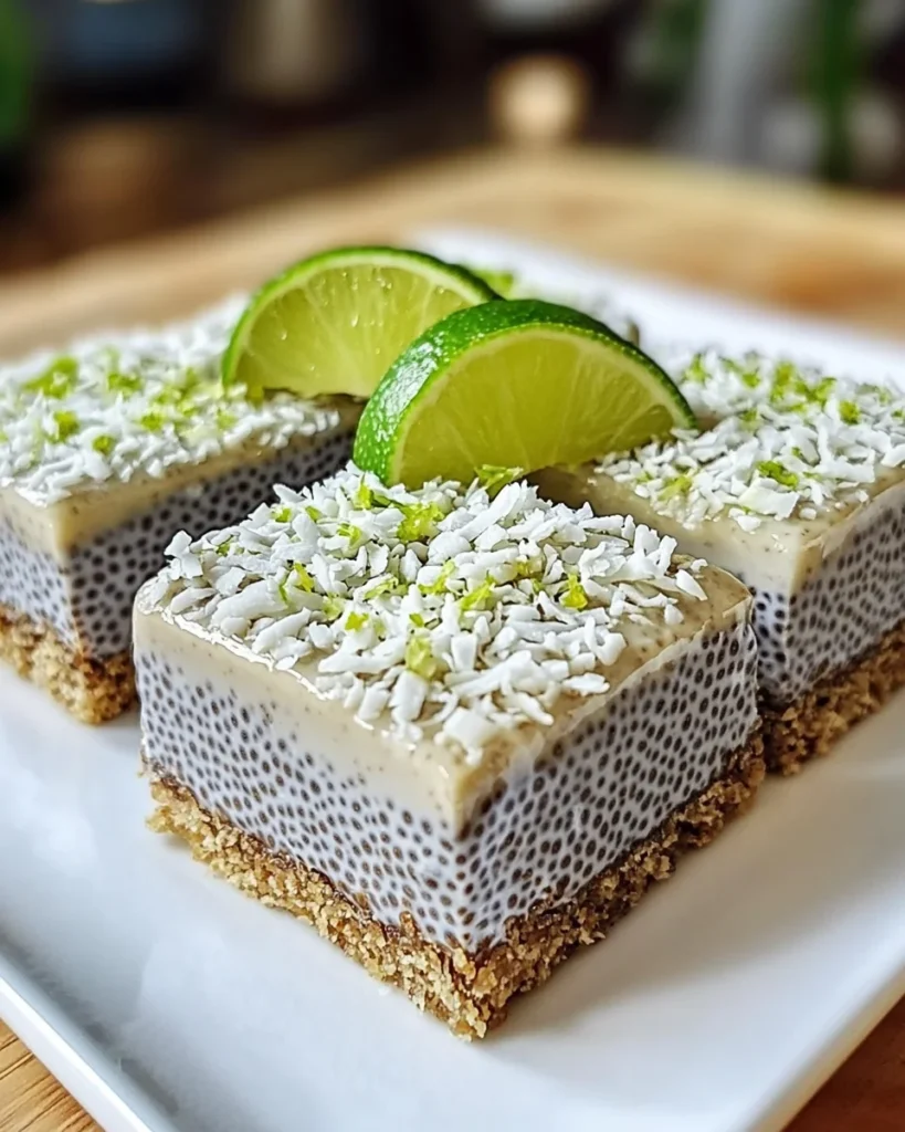 refreshing no-bake chia pudding bars with zesty coconut lime flavor