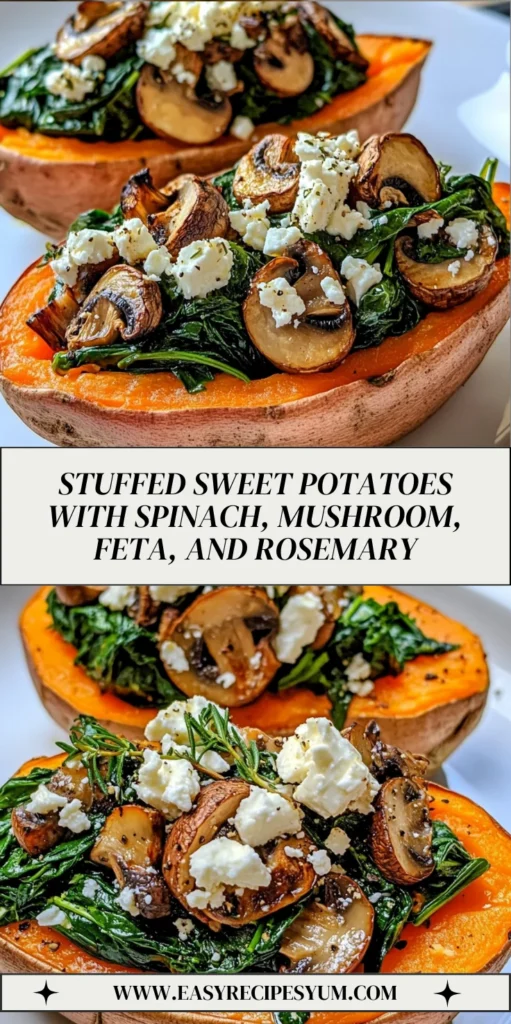 STUFFED SWEET POTATOES WITH SPINACH, MUSHROOM, FETA, AND ROSEMARY