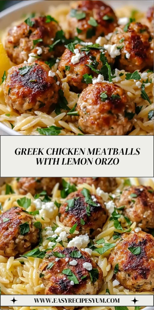 Greek Chicken Meatballs with Lemon Orzo