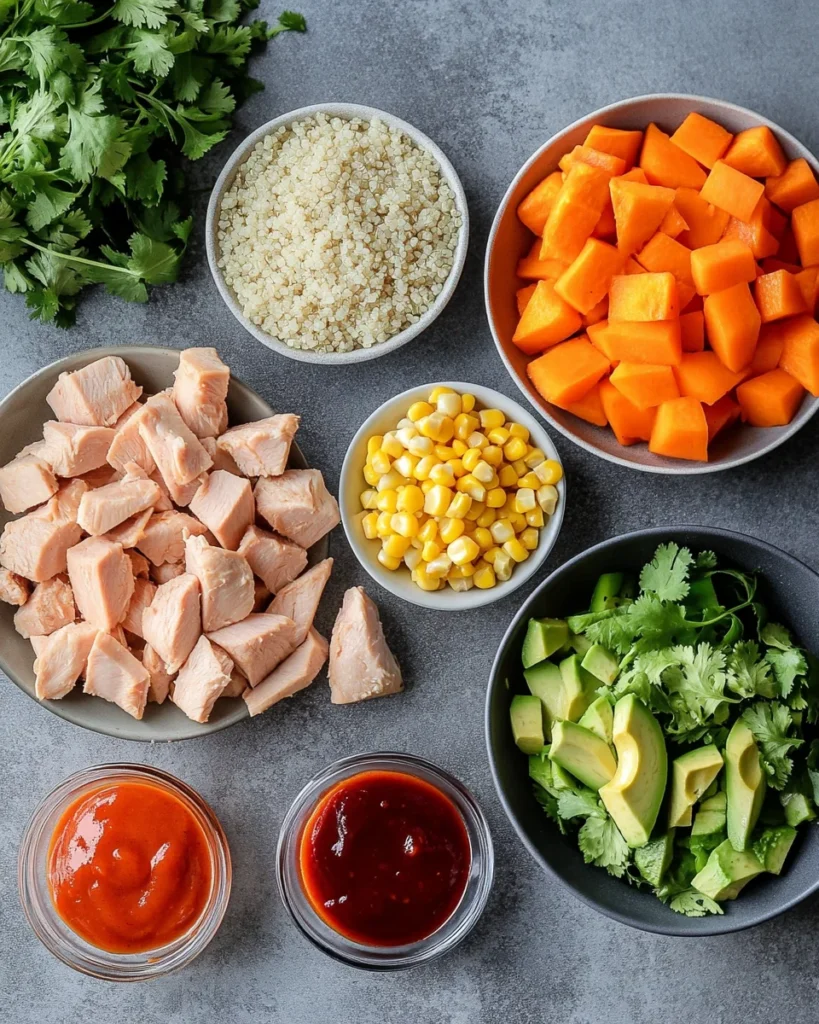 BBQ CHICKEN & ROASTED SWEET POTATO BOWLS