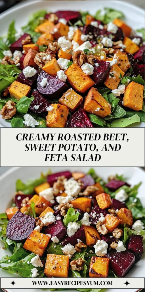 Creamy Roasted Beet, Sweet Potato, and Feta Salad