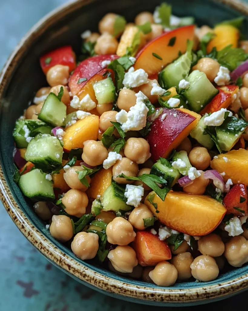 Chickpea Peach Salad with Honey Lime Dressing