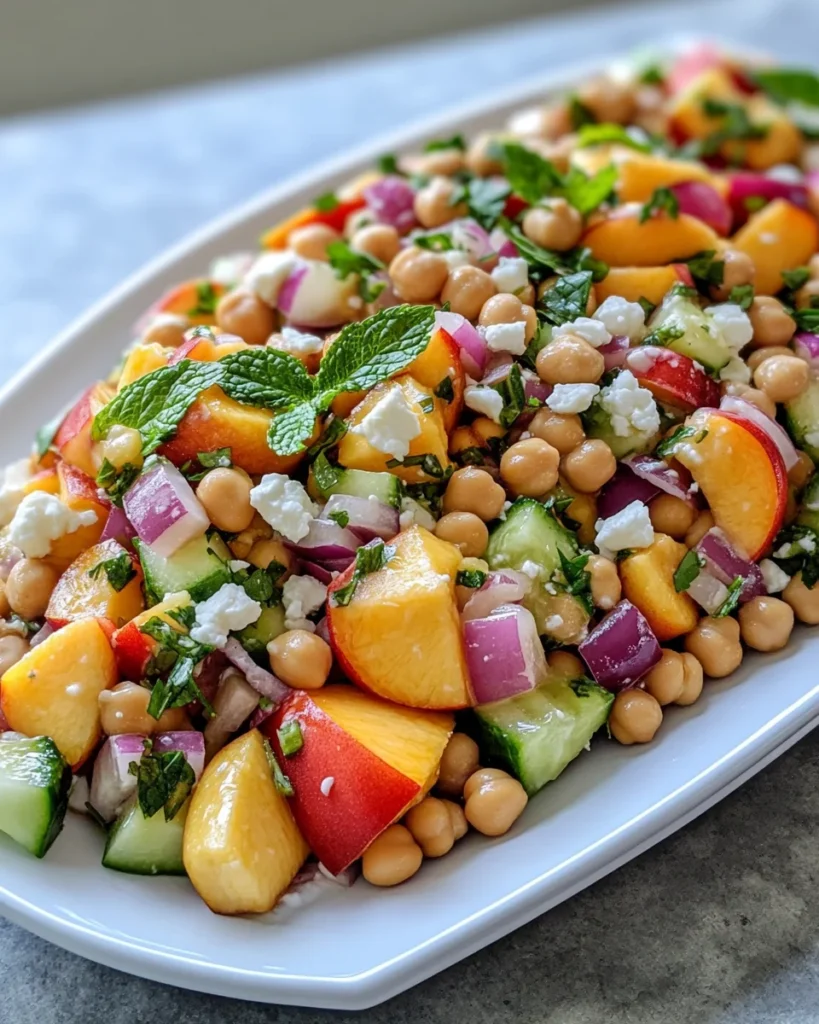 Chickpea Peach Salad with Honey Lime Dressing