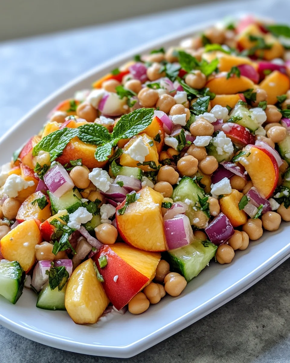 Chickpea Peach Salad with Honey Lime Dressing