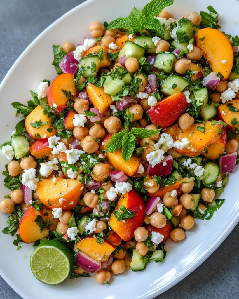 Chickpea Peach Salad with Honey Lime Dressing