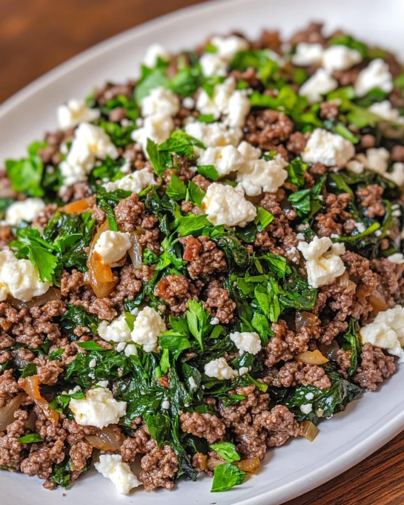 Ground Beef and Spinach Skillet with Feta