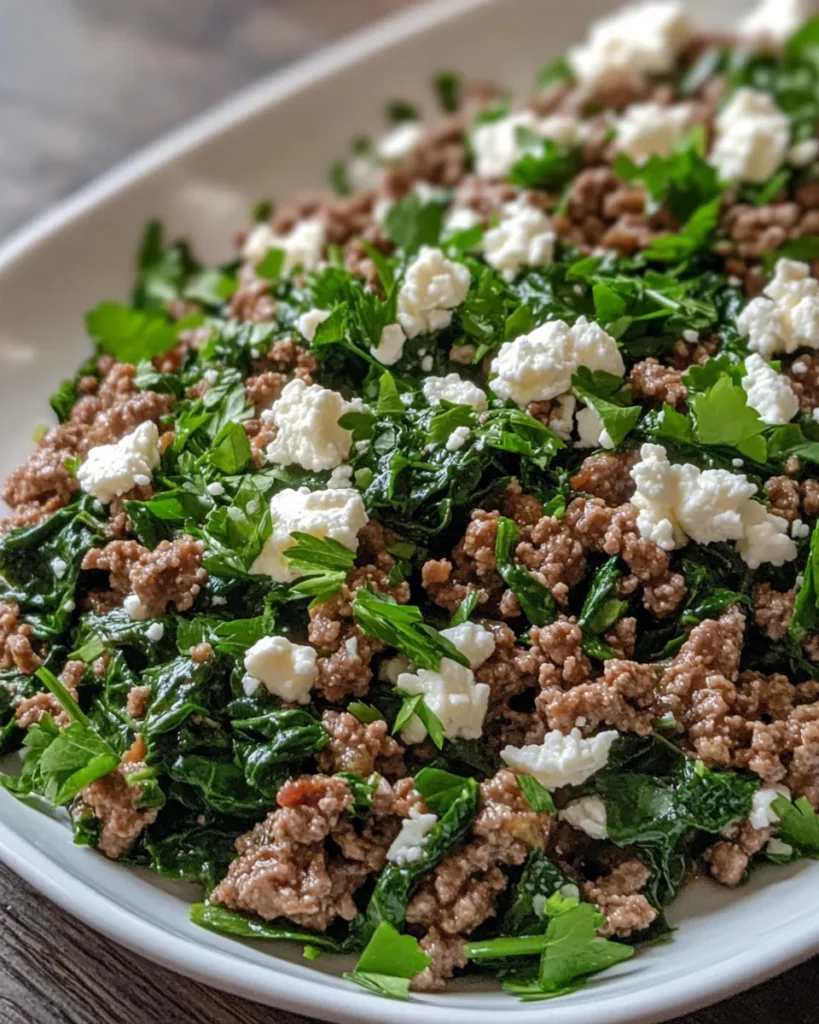 Ground Beef and Spinach Skillet with Feta